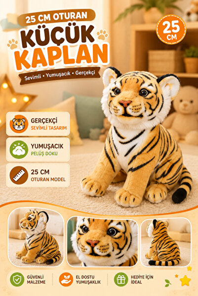 Tamsena Store 25 CM Oturan Sevimli Peluş Kaplan Oyuncağı Yumuşak Dokulu Kahve...