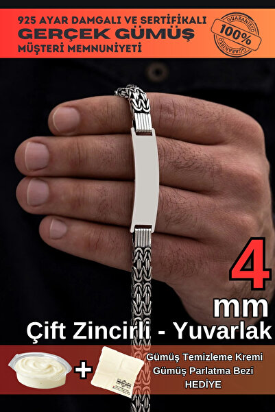 OSMANLI GÜMÜŞ Erkek Gümüş Bileklik - İsim Yazı Yazılabilen Çift Kral Künye 4 ...