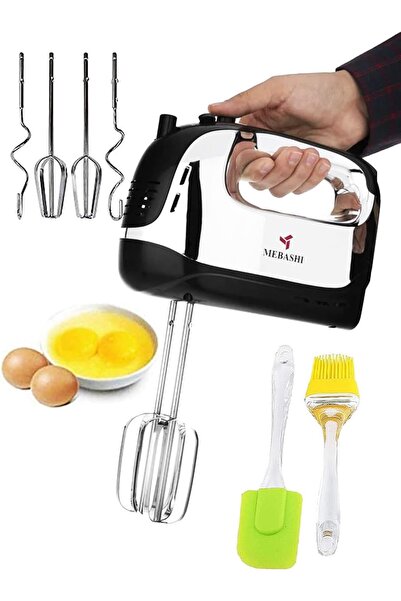 MEBASHI Hand Mixer, 5 Speeds, 2 Beaters, 2 Dough Hooks, (250W) Black-White (M...