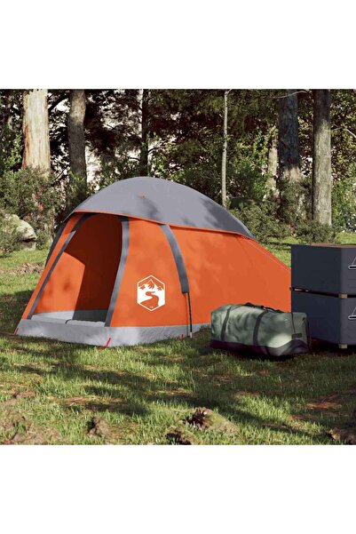 vidaxl Cort de camping pentru 1 persoana, gri/portocaliu, impermeabil