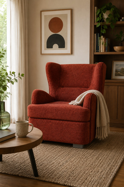MARIA HOMES Modern Orange Wingback Accent Chair – Luxury Upholstered Lounge C...