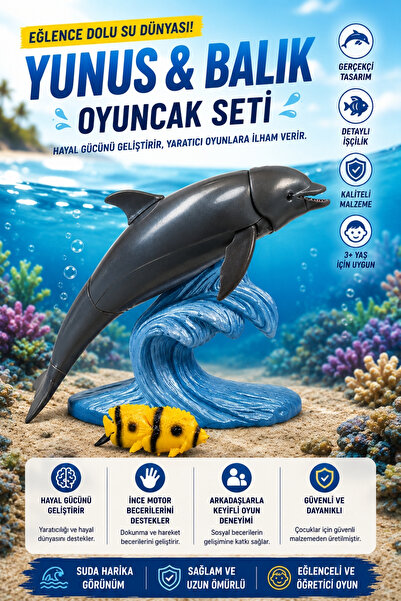 Toyaş Yunus Oyuncak Seti Gerçekçi Deniz Canlısı Figürü Dekorlu