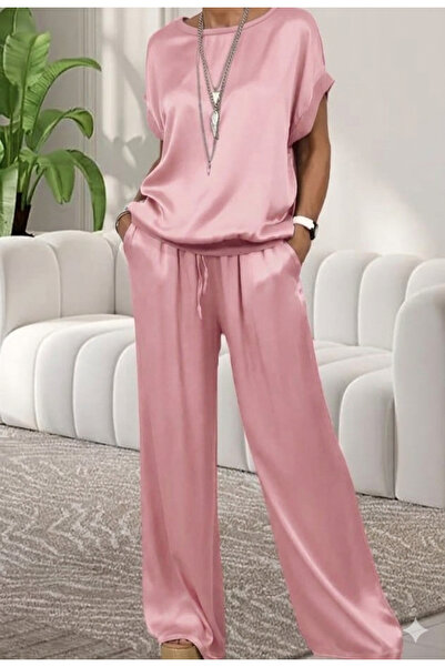 By Kul Design Set de damă din satin cu decolteu tip crew
