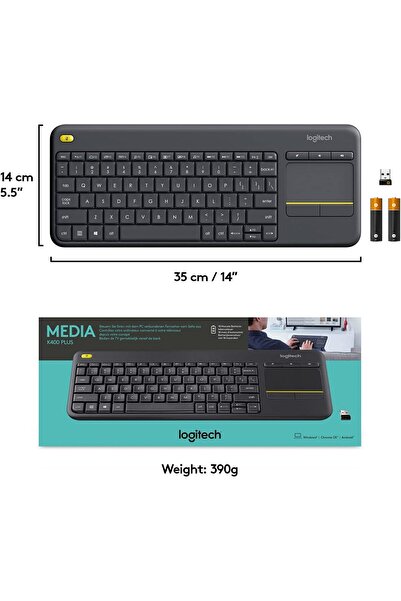 logitech K400 Plus wireless keyboard with touchpad, QWERTY, USB Unifying Rece...