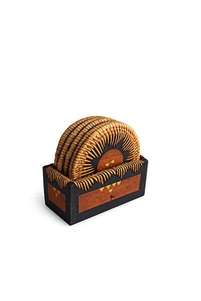 ipekbambuhome Yıldız Desenli Rattan Bardak Altlığı Seti 5’li