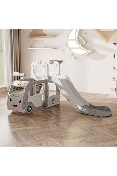 Bojasmiial Kids Slide With Bus Playhouse 5 In 1 Toddler Slide Set Indoor Play...