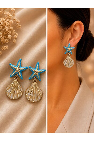 shop Azurea Star Shell Küpe – Deniz Yıldızı & Midye Gold Tasarım