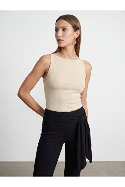 Dilvin 32892 Top cu guler halter - Bej Melanj
