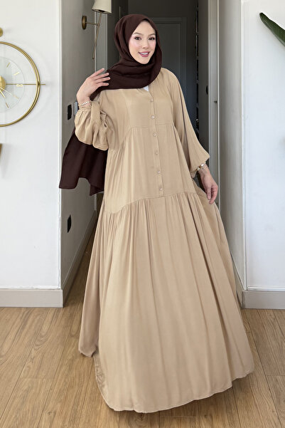 SaklıButik Nurane Half Button Bohemian Dress