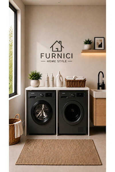 FURNICI Beyaz Çamaşır Makinesi ve Kurutma Makinesi Standı 128x92x60 cm