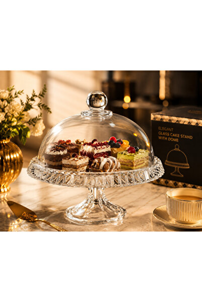 Dania 💎   Luxury Glass Serving Plate with Stand and Glass Cover - Dessert Ca...