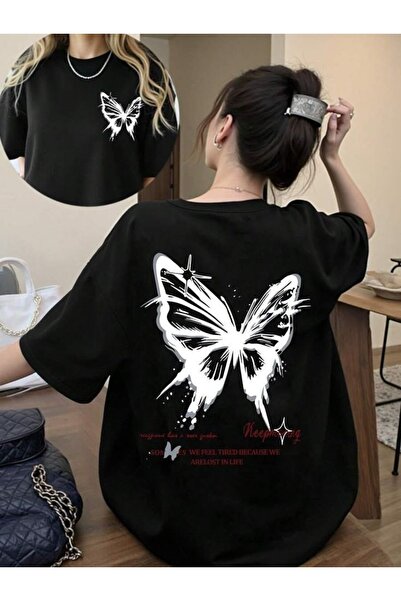 bellanova sila trend Unisex Μαύρο Υπερμεγέθη Μπλουζάκι με Στάμπα Streetwear Ά...