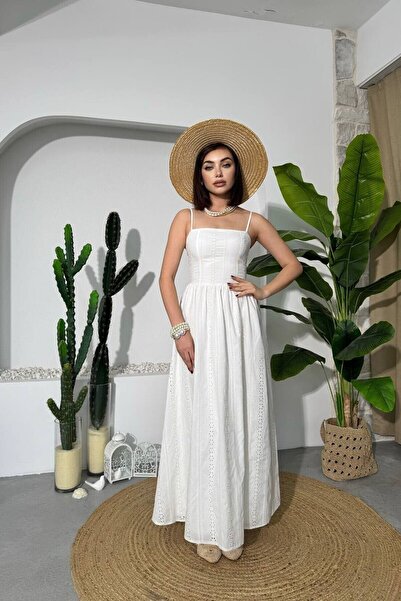 Caddebostan Moda Καλοκαιρινό μίντι φόρεμα με κορδόνια και κεντημένο σχέδιο φο...