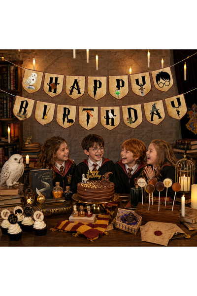 DODOMAR Harry Potter Happy Birthday Banner Çocuk Doğum Günü Parti Süsü Dekora...