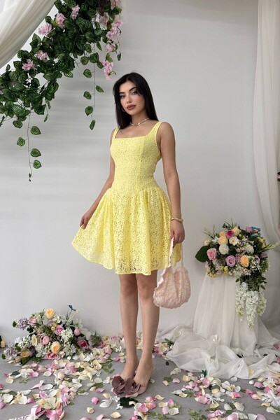 Caddebostan Moda Square Neck Ruched Flared Mini Dress Stylish Event and Party...