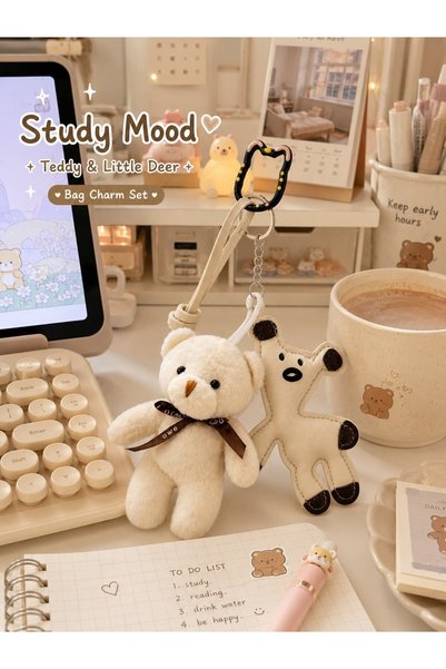 Kesene Gift for Lover Bag Accessory Plush Teddy Bear & Little Deer & Cat Hook Bag Ornament Charm