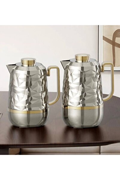 Rwafd Rema Trams Kit 1L and 0.7ml. Silver Color on Gold, Keeps the Heat for 8-12 Hours, Pink Interior, Luxurious, Excellent Quality.