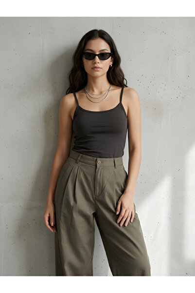 Elyra Style Unisex Yeşil Pileli Baggy Pantolon Yüksek Bel Rahat Kesim
