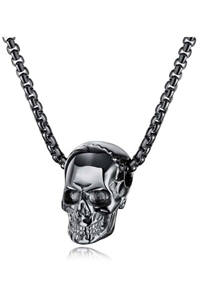 Mirfa Stainless Steel Skull Pendant Necklace (Black)