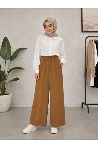 intimateunderwear Women's Elastic Waist Pocketed Loose-Leg Tunic Pants