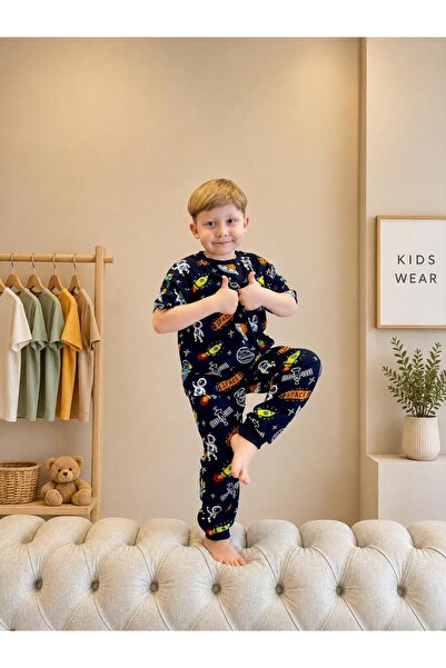 Generic Uzay Desenli Erkek Çocuk Pijama Takımı Kısa Kollu
