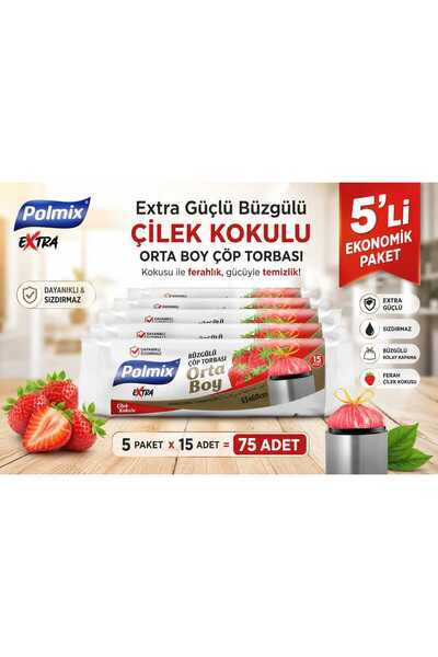 ÇÖP TORBASI Büzgülü Çilek Kokulu Orta Boy 55*60 5li