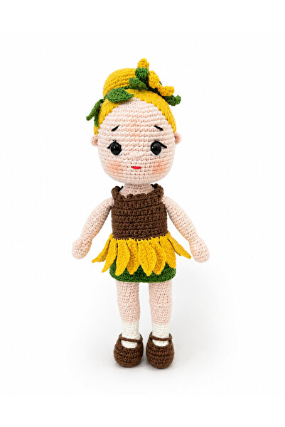MİNOHOUSE Amigurumi Ayçiçek Elbiseli Lora Bebek Organik Oyuncak