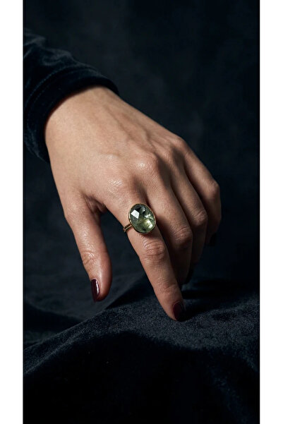 Dorvina Natural Stone Women's Ring Authentic Jewelry 316L Gold Prehnite Stone...