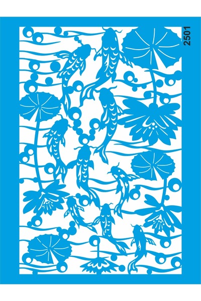 StencilSepeti Lotus Flowers and Crane Bird Stencil Painting Template