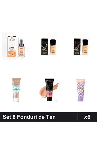 TLM Set 6 Fonduri de Ten Eveline, Nuante 02-106, SPF 10-15, Makeup Profesional