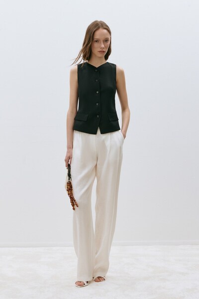 Suud Collection White 100% Linen Viana Pleated Trousers