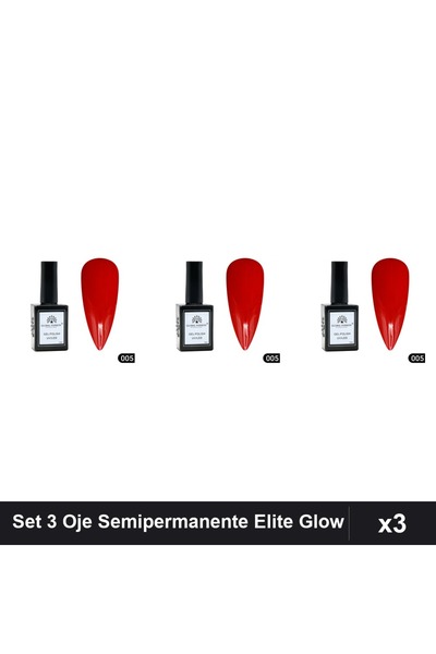 global fashion Set 3 Oje Semipermanente Elite Glow 15ml, Gel Polish UV/LED