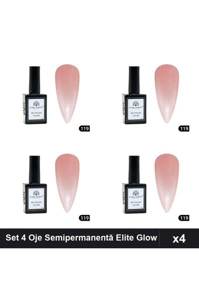 global fashion Set 4 Oje Semipermanentă Elite Glow 15ml, Gel Polish UV/LED