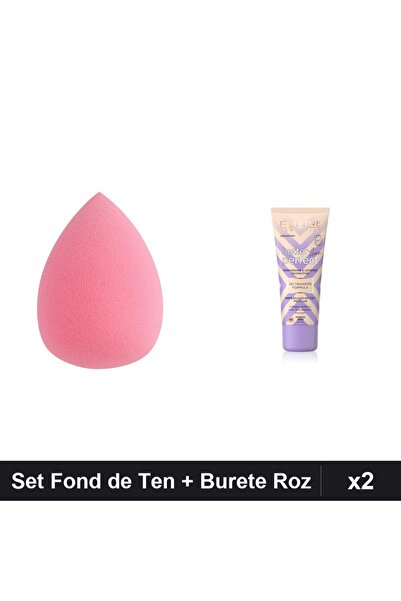 Makeup Set Fond de Ten Eveline Better than Perfect 04 -Beige 30ml + Burete Roz