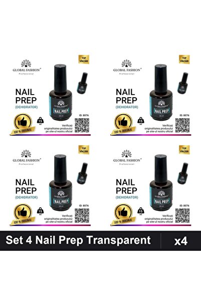 global fashion Set 4 Nail Prep 15ml, Bază Primer Transparent, Top Coat Manich...