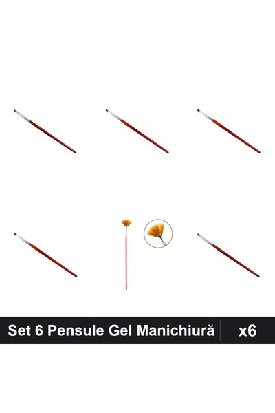 NAİLS Set 6 Pensule Manichiură Gel, Model Țesit Limbă de Pisică Evantai, Mani...