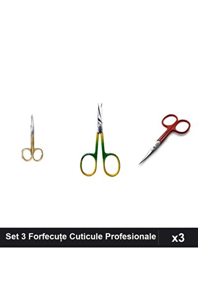 One Group Set 3 Forfecuțe Profesionale Cuticule, Aurii și Roșii, Manichiura