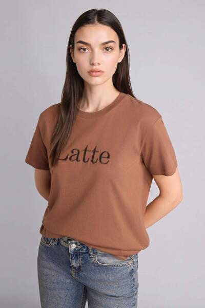 DeFacto Relax Fit Crew Neck Embroidery Print Printed Combed Cotton Short Slee...