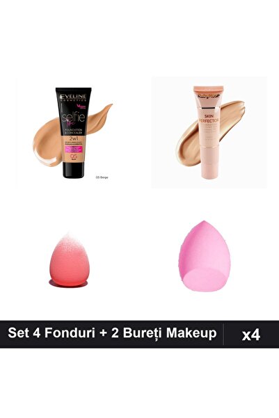 Makeup Set of 4 Eveline & Ruby Rose Foundations, Beige Shades 05 & 04, with 2...