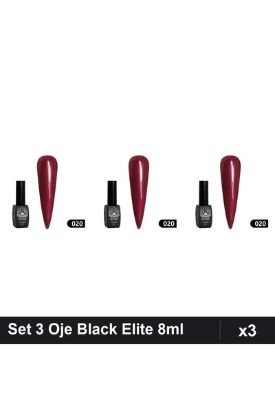 global fashion Set 3 Oje Semipermanente Black Elite 8ml, Nuanță 020, Manichiu...