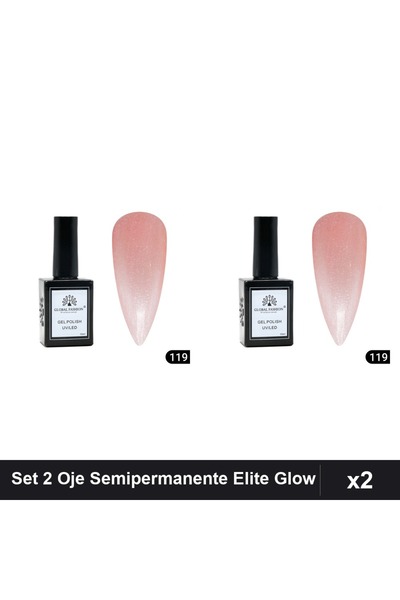 global fashion Set 2 Oje Semipermanente Elite Glow 15ml, Gel Polish UV/LED