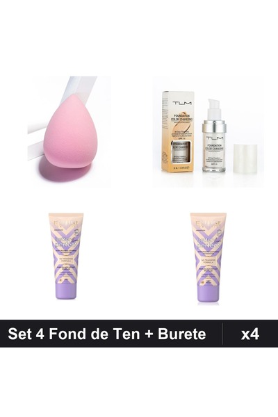 Eveline Set 4 Fond de Ten Color Changing SPF15, Burete Makeup, Nuante Ivory &...