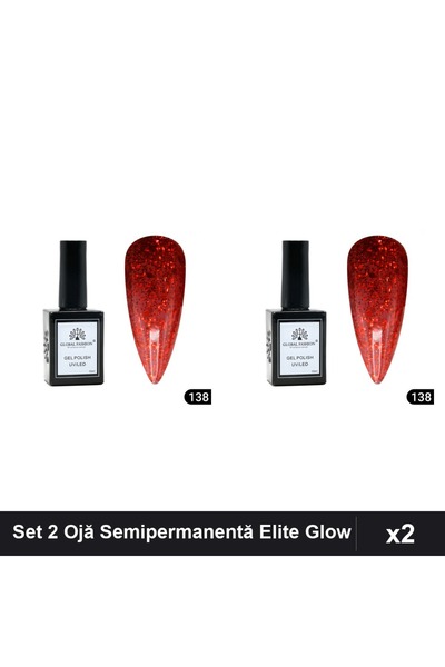 global fashion Set 2 Ojă Semipermanentă Elite Glow 15ml, Gel Polish UV/LED