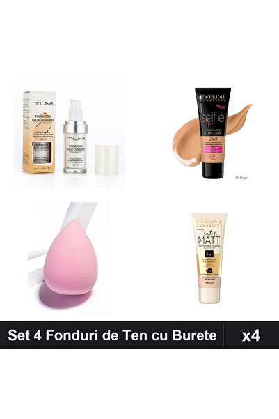 Eveline Set of 4 Foundations + TLM Color Changing SPF15, Beige Ivory Shades, ...