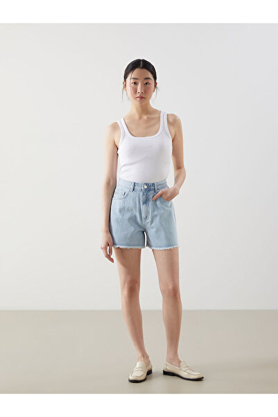 LC Waikiki Alita City Xside Blue Denim Straight Mom Fit Women's Jean Shorts w...