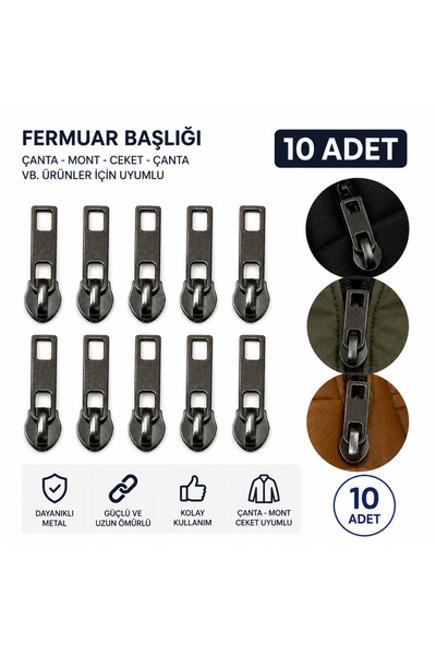 La Queue Jolie Metal Fermuar Başlığı Yedek Uç Aparatı 10 Adet – Çanta, Mont, ...