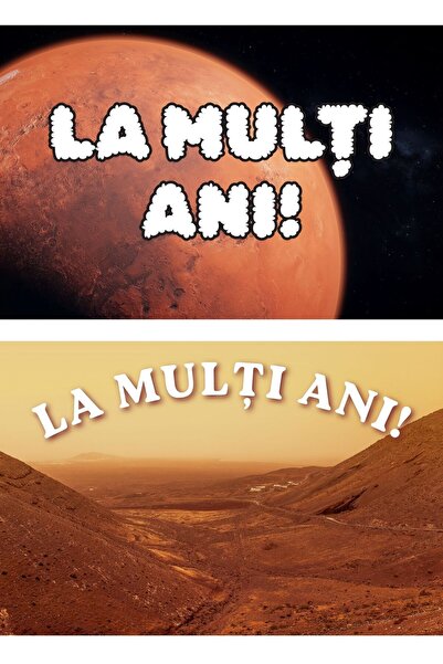 OEM Set 2 Felicitări La Mulți Ani Planeta Marte, Design Spațial, Carton Premi...