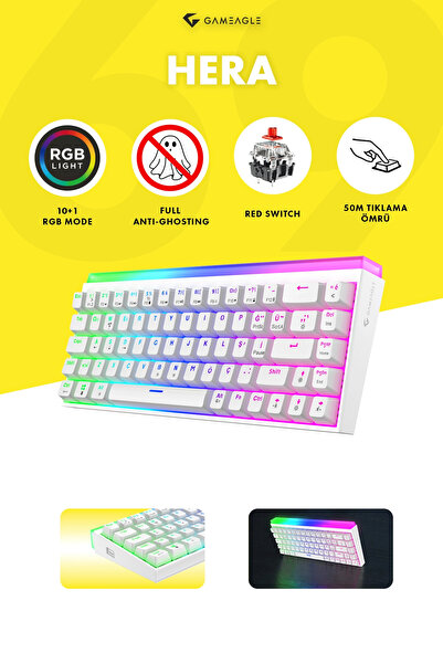 gameagle Hera RGB Kablolu RGB Şerit + Rainbow TR Layout DoubleShot Full Anti-...