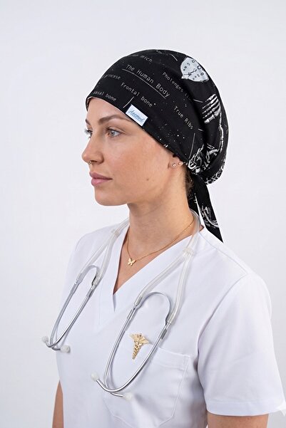 Nur Medikal Giyim Tesettür İskelet Desenli Doktor Hemşire Hastane Aşçı Cerrah...