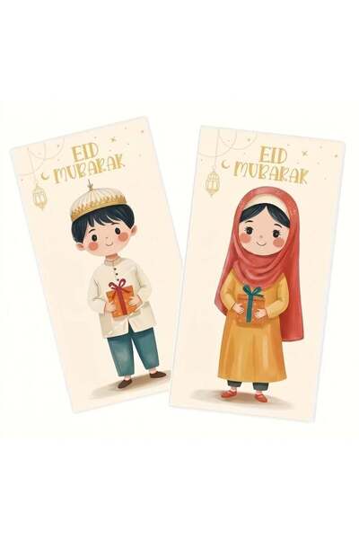 Decor Souq Eid Mubarak Money Envelopes Pack of 6 – Cute Boy and Girl Eidi Env...